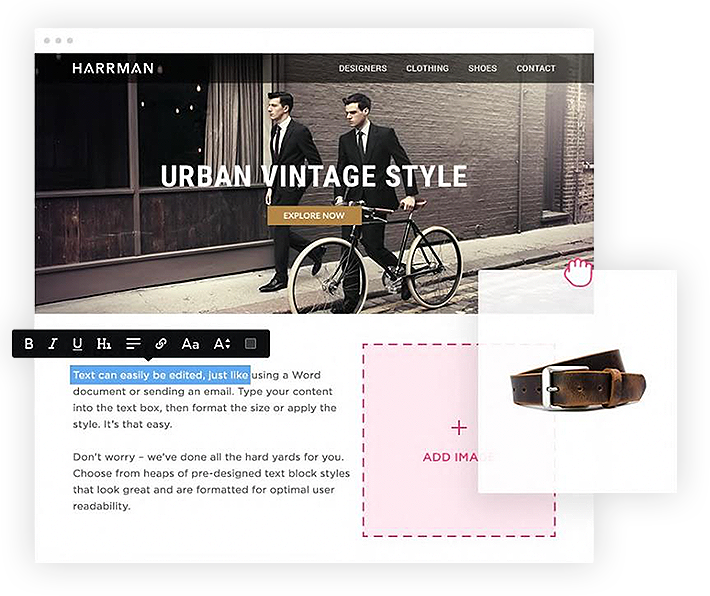 QDHosts Site Builder drag-and-drop editor preview