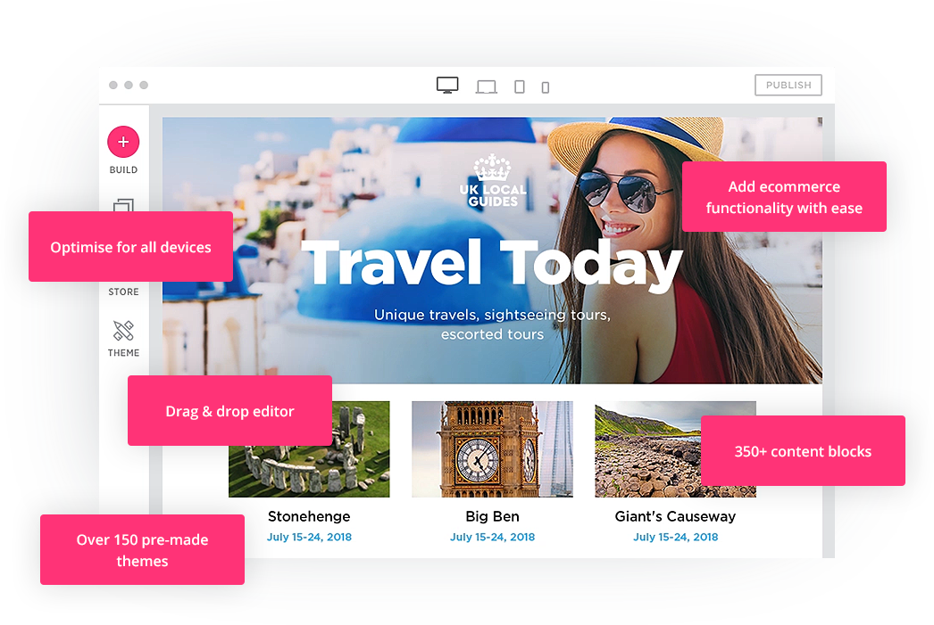 Example travel website built with the QDHosts Site Builder